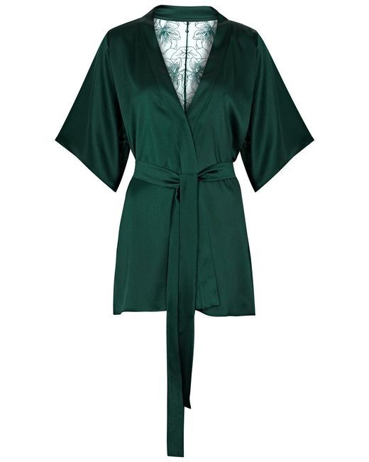 Fleur Of England Green Eva Silk-blend Satin Robe