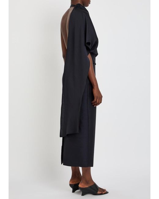 Rohe Black Draped Woven Midi Dress