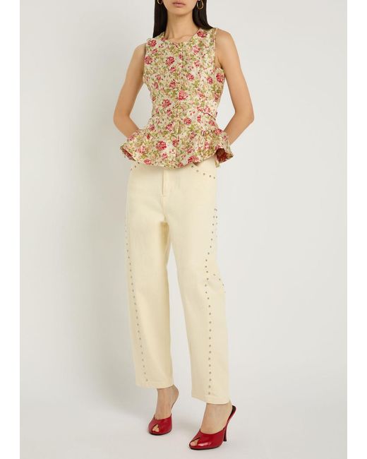 Sister Jane Metallic Forest Echo Floral-Jacquard Woven Top
