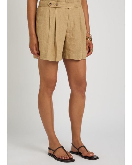 Polo Ralph Lauren Natural Pleated Linen Shorts