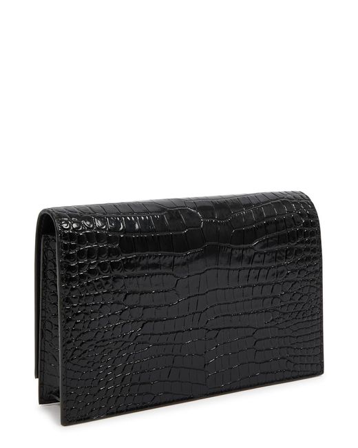 Saint Laurent Black Kate Crocodile-effect Leather Wallet-on-chain