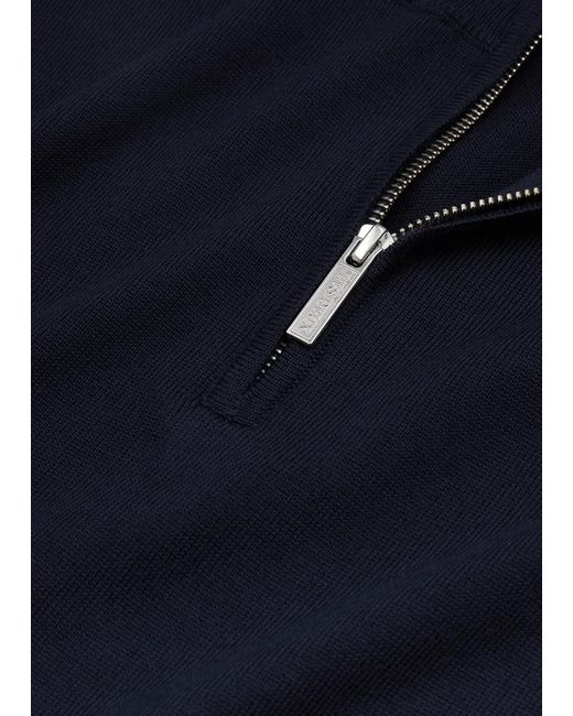 Les Deux Blue Greyson Logo-embroidered Half-zip Wool Jumper for men