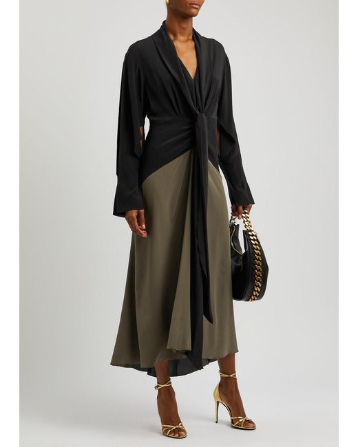 Victoria Beckham Black Colourblocked Silk-satin Maxi Dress