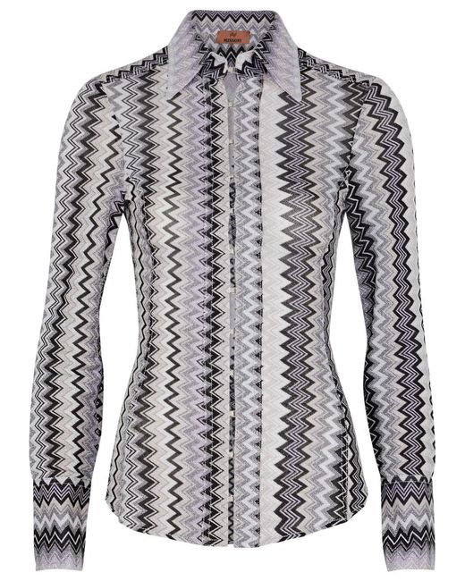 Missoni Black Zigzag-intarsia Metallic Fine-knit Shirt