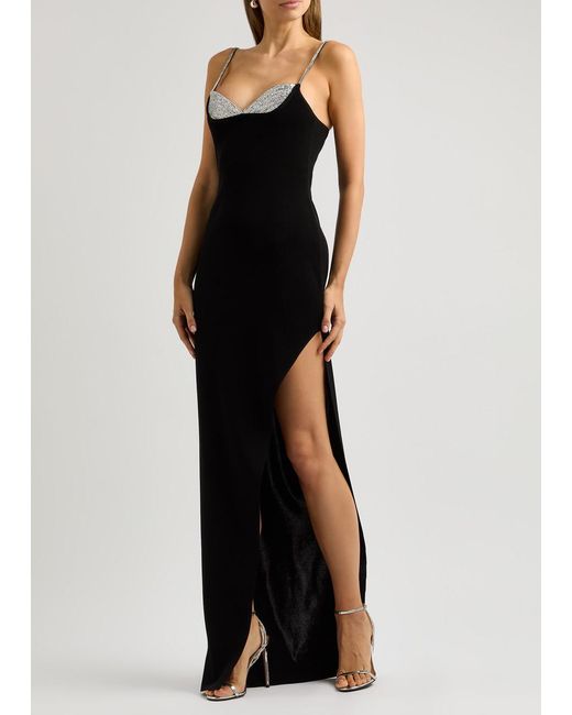 Balmain Black Crystal-Embellished Stretch-Knit Gown