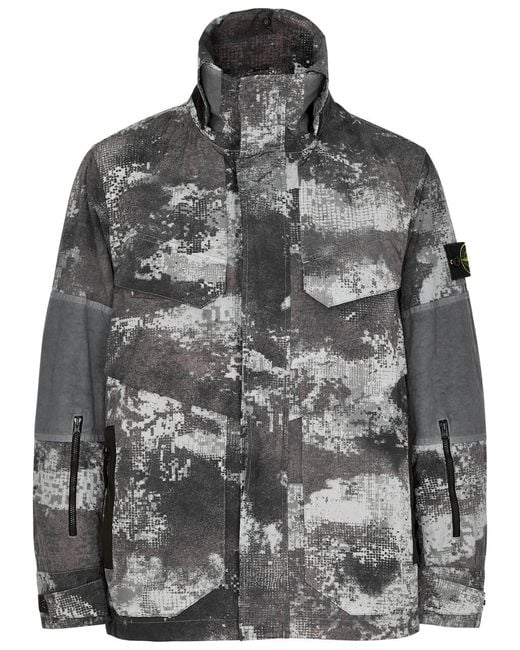 Stone Island Gray Camouflage-Print Econyl Nylon Jacket for men