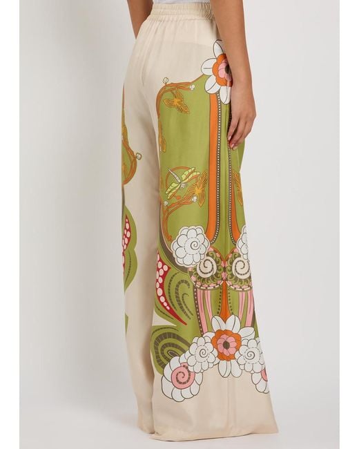 LaDoubleJ Multicolor Printed Wide-Leg Silk Trousers