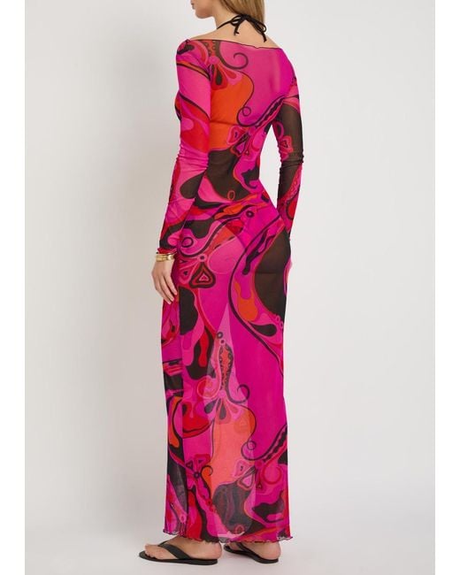 Emilio Pucci Red Printed Stretch-Tulle Maxi Dress
