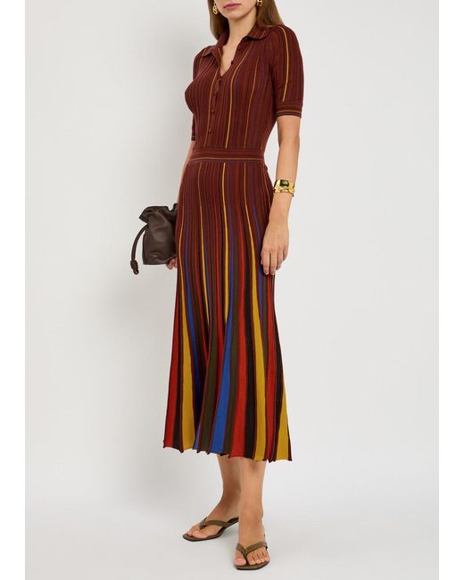 Gabriela Hearst Red Calypso Striped Wool Midi Shirt Dress