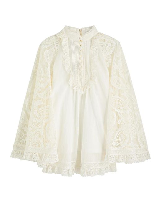 Zimmermann White Ascension Lace Yoke Tunic Ramie Tunic