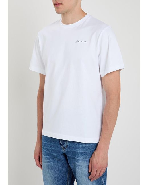 Forét White Embroidered Cotton T-Shirt for men