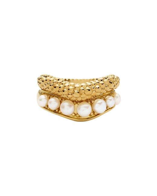 Missoma White Pearl Baya 18Kt-Plated Stacking Ring Set