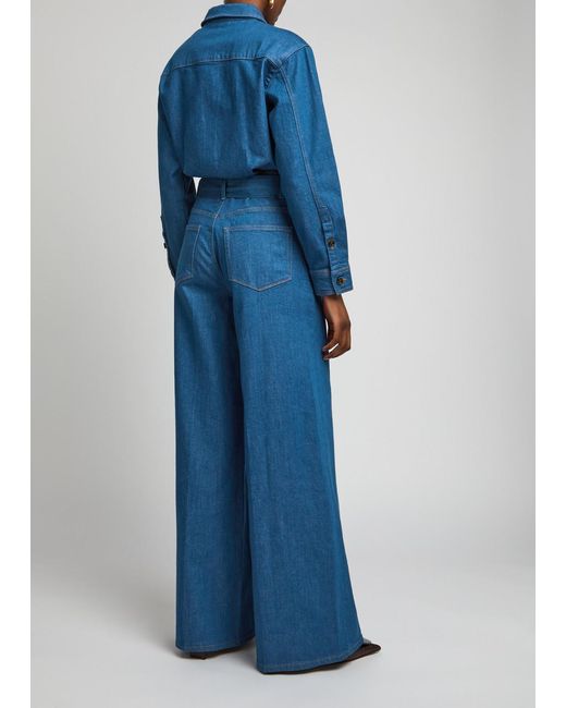 PAIGE Blue Cameron Wide-Leg Stretch-Denim Jumpsuit