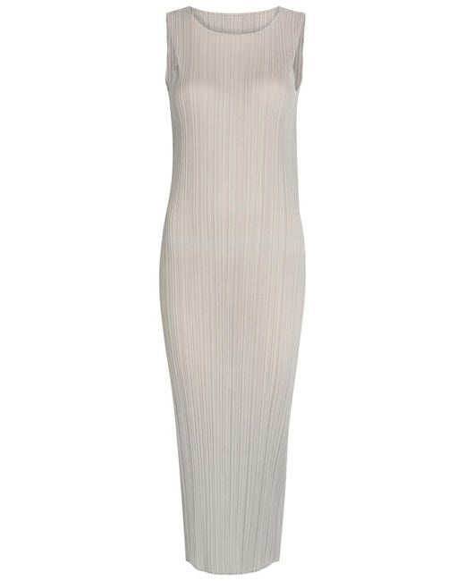 Pleats Please Issey Miyake White Pleated Woven Midi Dress