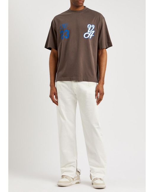 Off-White c/o Virgil Abloh Brown Varsity Skate Printed Cotton T-shirt for men