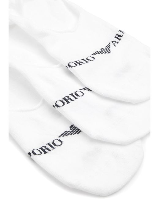Emporio Armani White Logo Cotton-blend Trainer Socks for men