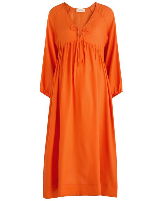Casa Raki Orange Elda Piqué Cotton Midi Dress
