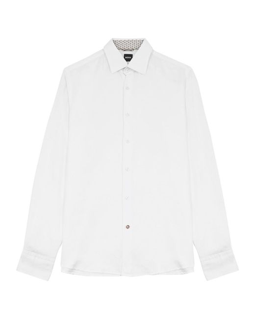 Boss White Linen-Blend Shirt for men