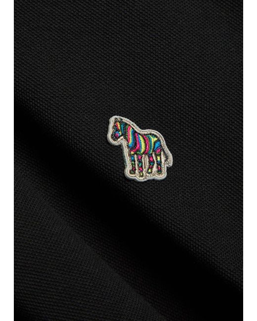 Paul Smith Black Appliquéd Piqué Cotton Polo Shirt for men