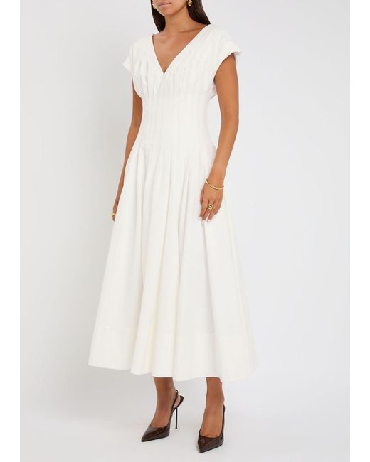Jonathan Simkhai White Nina Pleated Cotton-Blend Poplin Midi Dress
