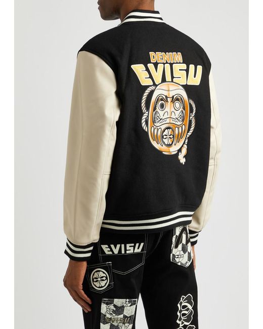 Evisu Black Logo Wool-blend Varsity Jacket for men