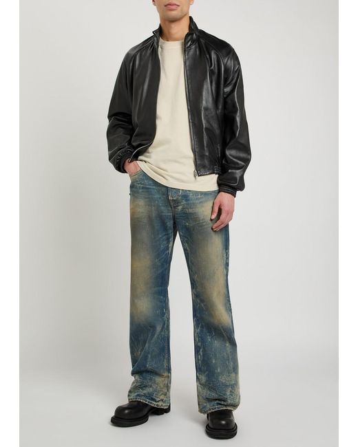 Acne Black Leather Bomber Jacket for men