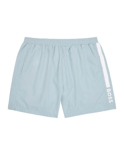 Boss Blue Logo-Print Shell Swim Shorts for men