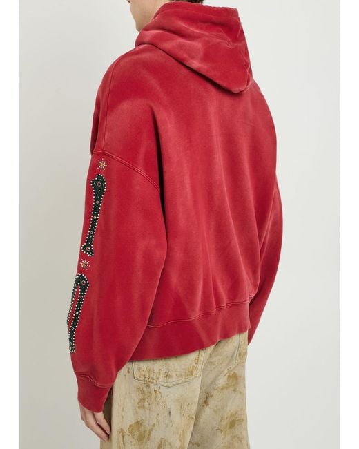 Amiri Red Bones Embellished Hooded Cotton Sweatshirt for men