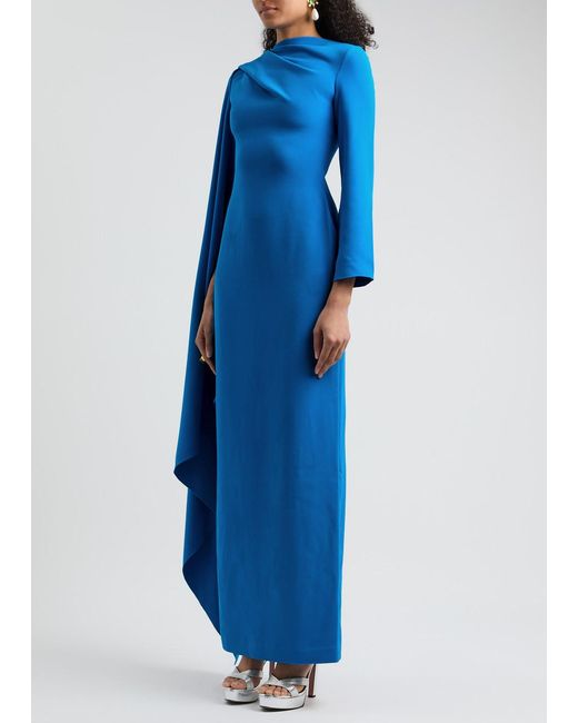 Solace London Blue Lydia Cape-Effect Maxi Dress