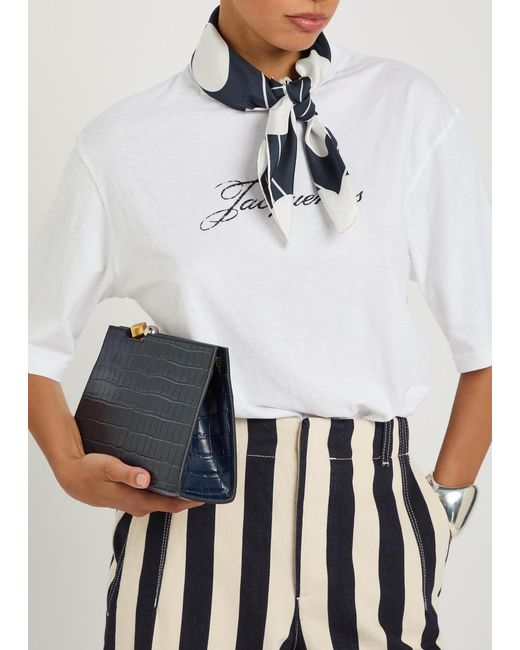 Jacquemus Blue Le Foulard Coeur Polka Dot Silk Scarf
