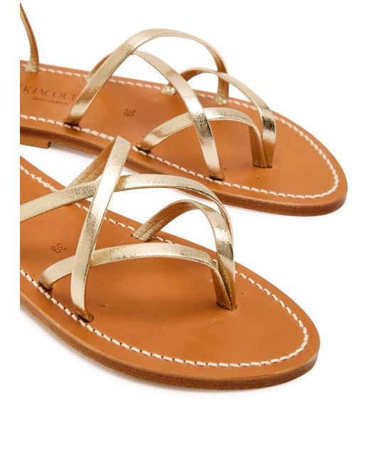 K. Jacques Natural Zenobie Cross-Over Metallic Leather Sandals