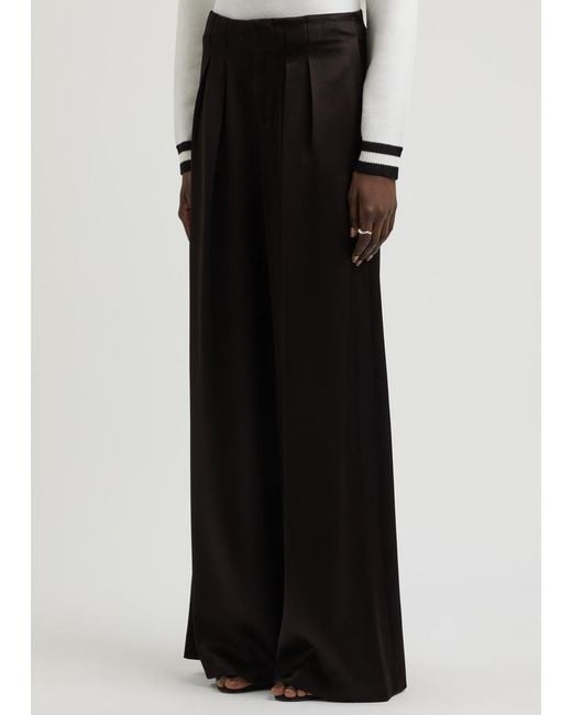 Alice + Olivia Black Eloise Wide-Leg Satin Trousers