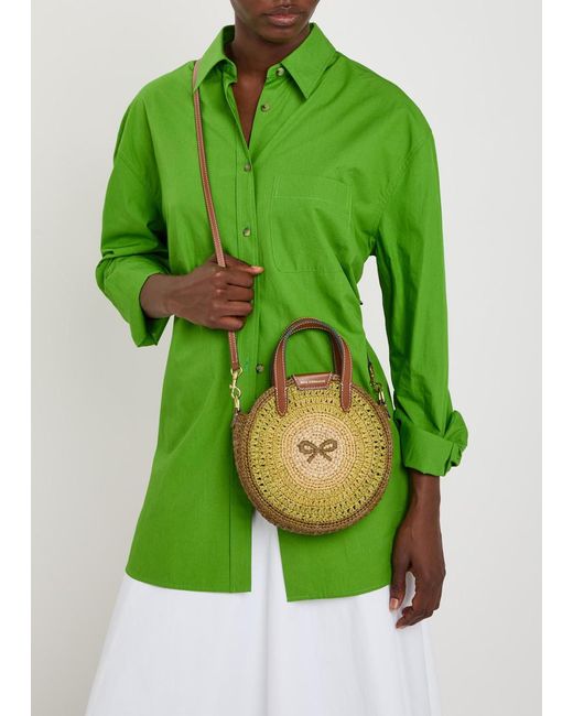 Anya Hindmarch Metallic Small Round Bow Raffia Tote Bag