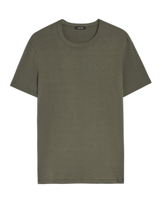 Tom Ford Green Logo-Appliquéd Stretch-Cotton T-Shirt for men