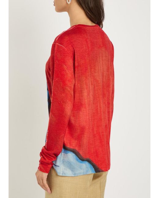 Gabriela Hearst Red Isaro Printed Cashmere T-Shirt