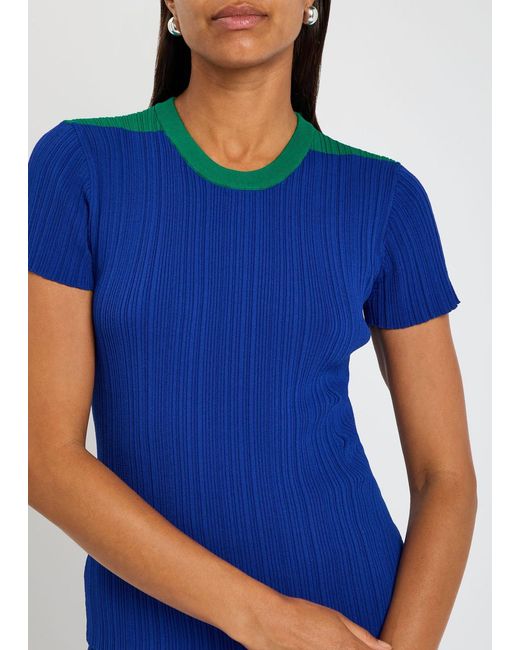 Wales Bonner Blue Island Ribbed-Knit T-Shirt