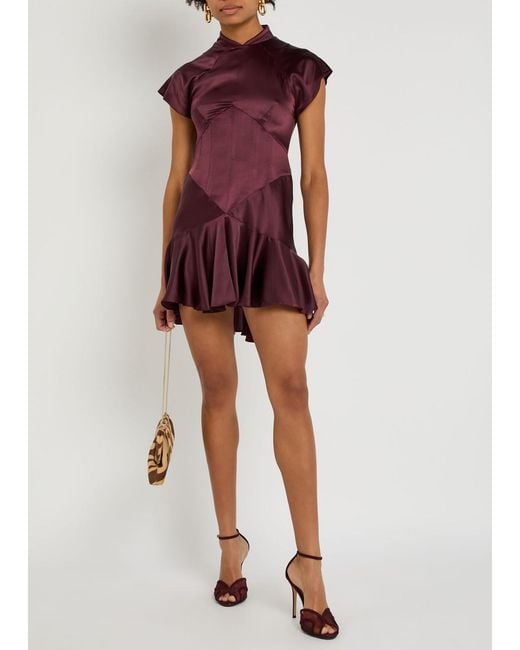 De La Vali Purple Alizee Panelled Silk-Blend Mini Dress
