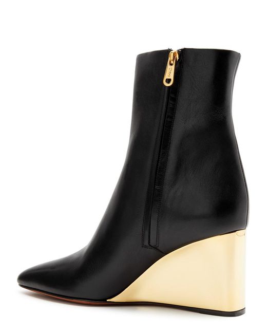 Chloé Black Rebecca 70 Leather Wedge Ankle Boots