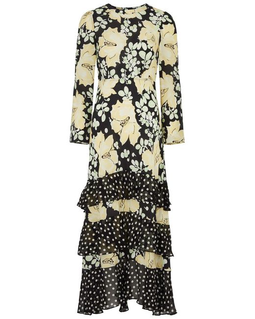 Rixo Black Johanne Floral-print Silk Maxi Dress