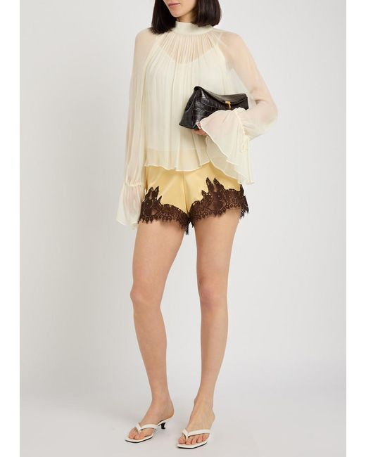 Reformation Natural Fern Lace-Trim Satin Shorts
