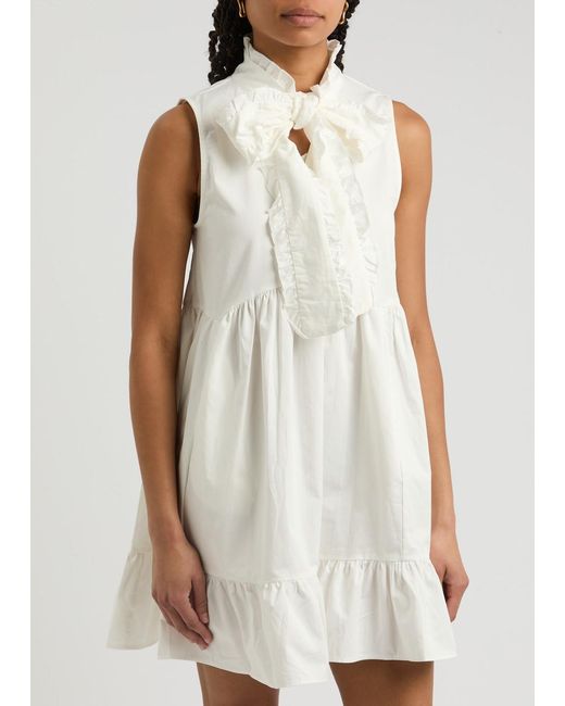 Sister Jane White Enchanted Bow Tiered Cotton Mini Dress