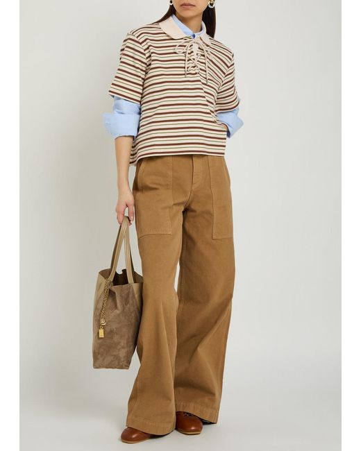 Moncler Natural Striped Cotton Polo Shirt