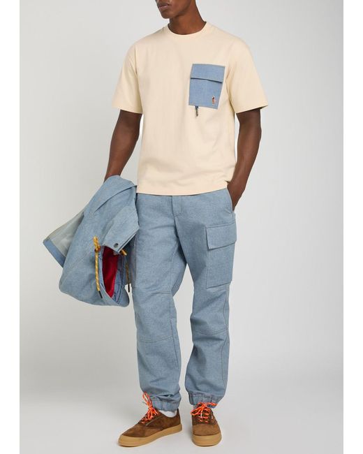 Moncler White Denim-Pocket Logo Cotton T-Shirt for men