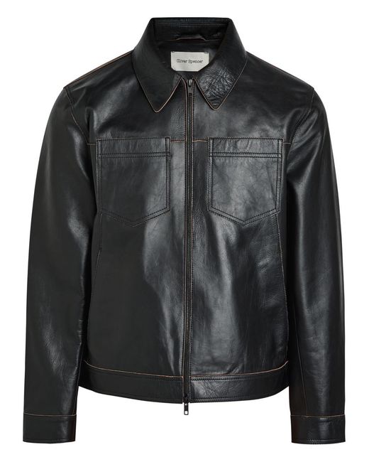 Oliver Spencer Black Leather Jacket for men