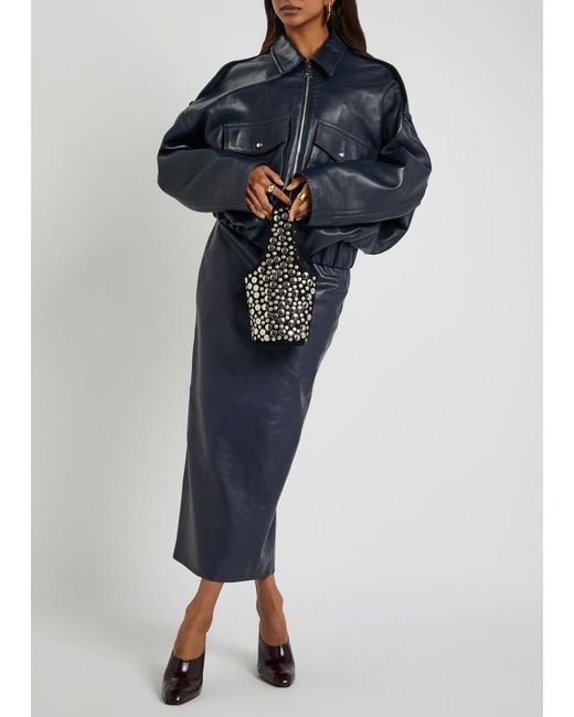 Khaite Black Livia Small Studded Suede Bucket Bag