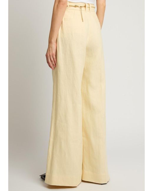 Zimmermann Natural Illuminate Wide-Leg Linen Trousers