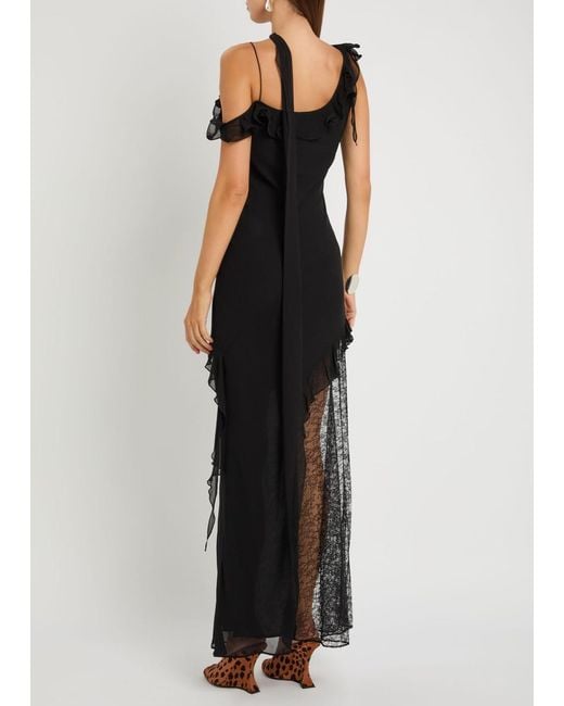 De La Vali Black Leste Lace-Embellished Georgette Maxi Dress