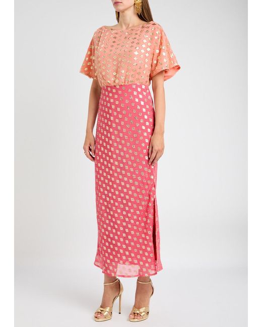 Never Fully Dressed Tilly Embroidered Chiffon Midi Dress