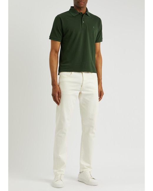 Saint Laurent Green Logo Piqué Cotton-blend Polo Shirt for men