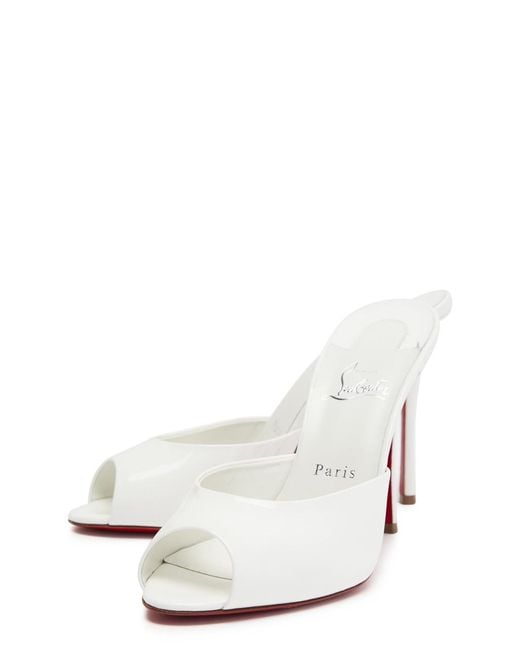 Christian Louboutin White Me Dolly 100 Peep-Toe Patent Leather Mules